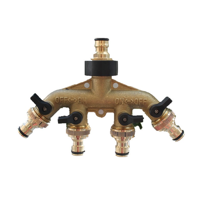 銅家用四通閥門分水控制器分流器澆花一分四奶嘴接頭園藝灌溉